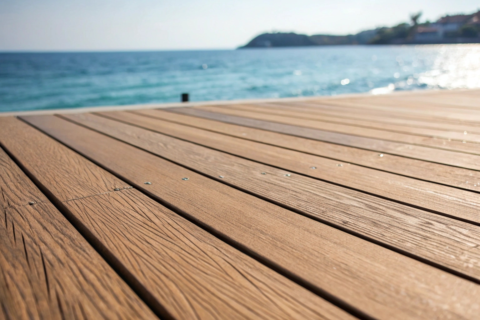 Close-up of salt-resistant composite decking board near the Mermaid Beach foreshore