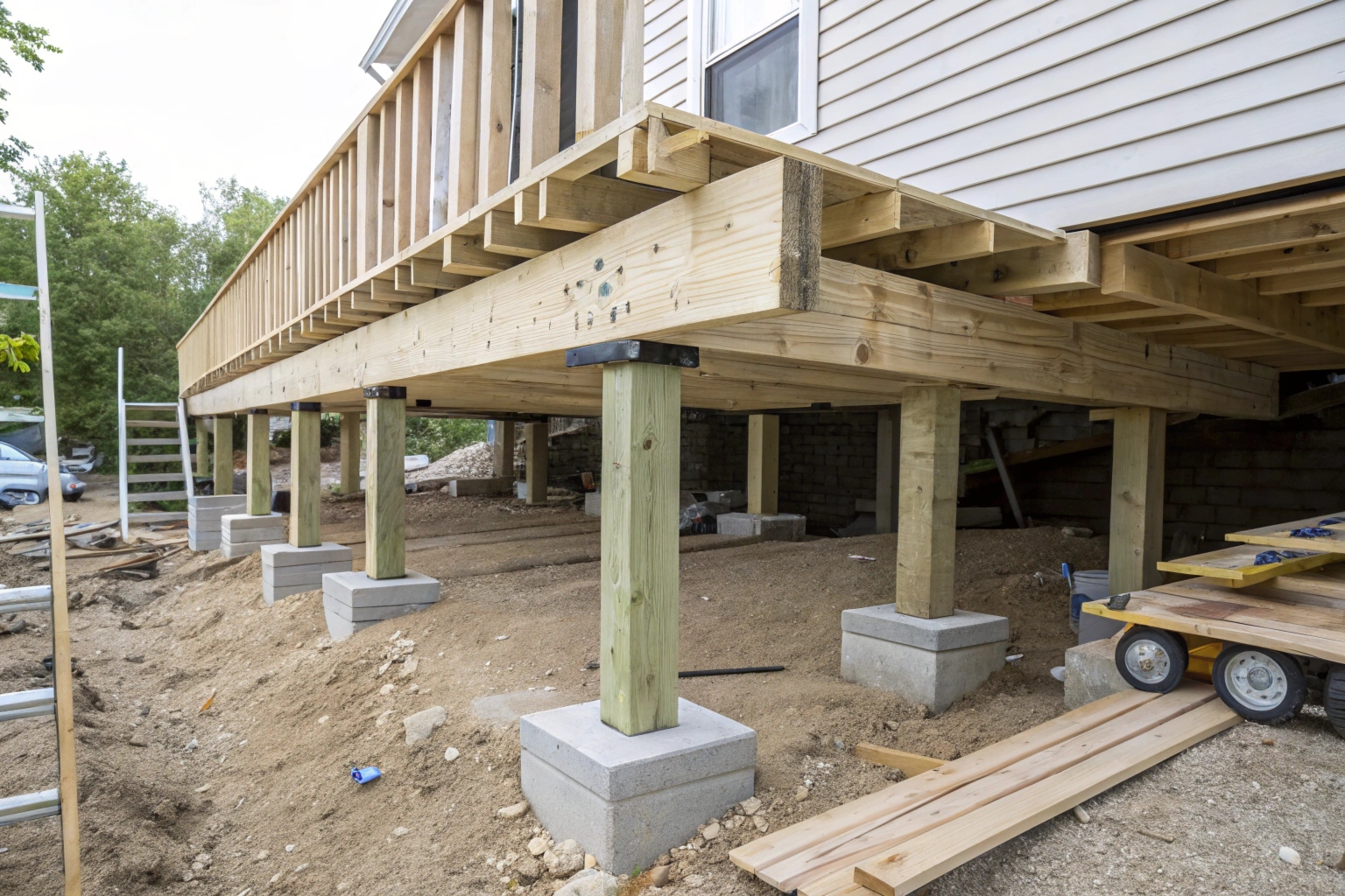 Elevated deck substructure with engineered bearers and stumps on a Molendinar riverside block