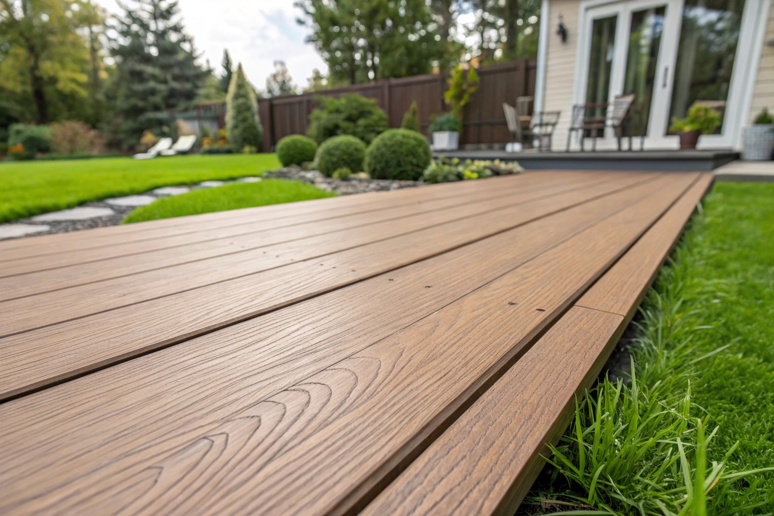 Close-up of composite decking board resistant to humidity and termites in Nerang