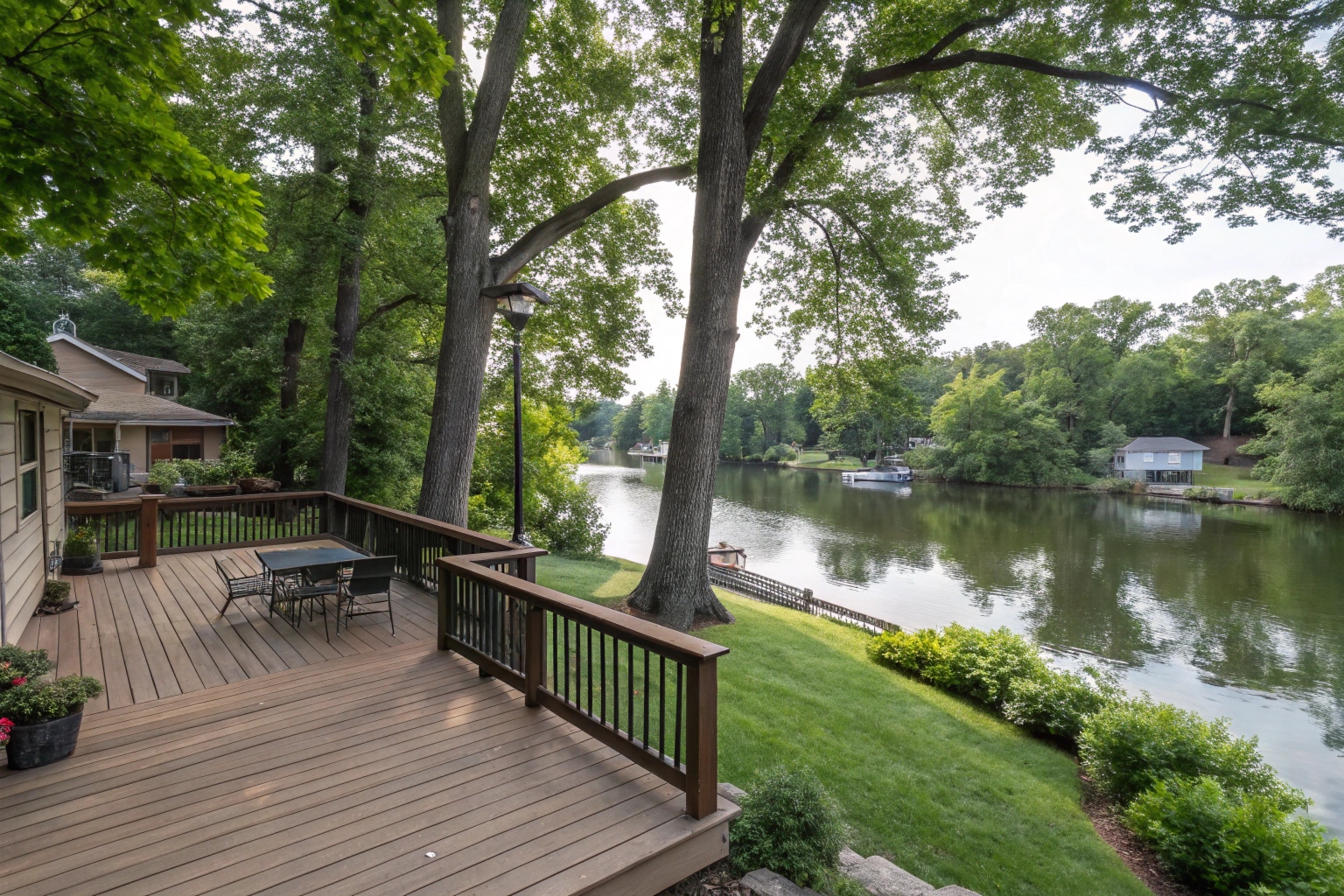 Timber deck on a riverfront property in Nerang with river views