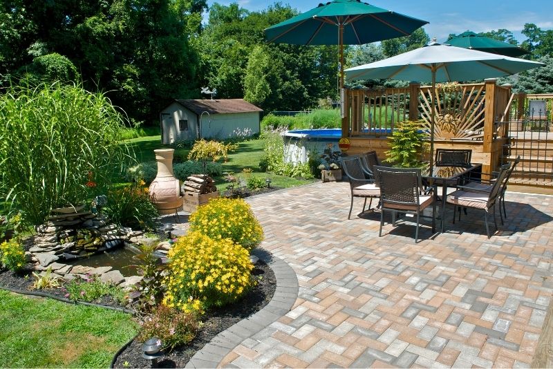 a patio in the lawn