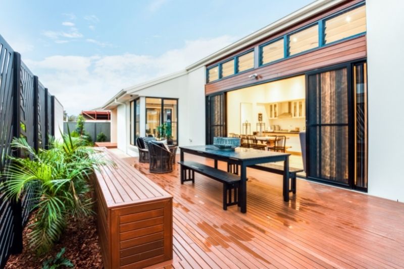 A timber deck around a house