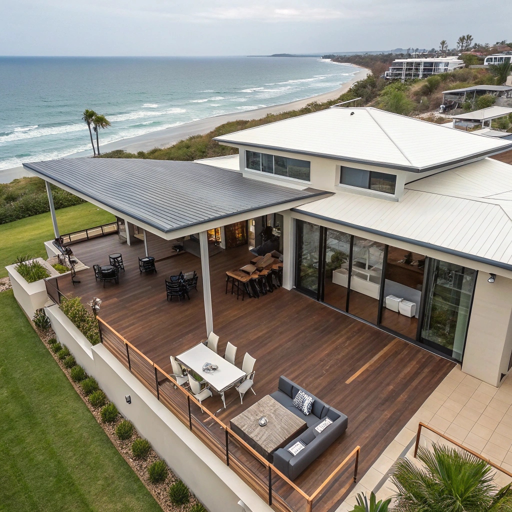 Custom-designed entertainment deck in Broadbeach with indoor-outdoor flow and ocean views