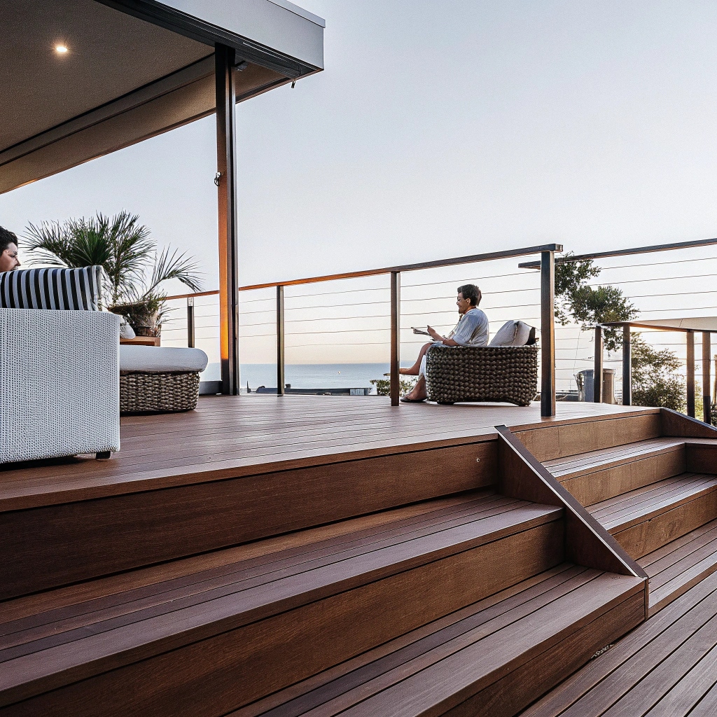 Custom-designed entertainment deck with seamless indoor-outdoor flow and ocean views for luxury Gold Coast living