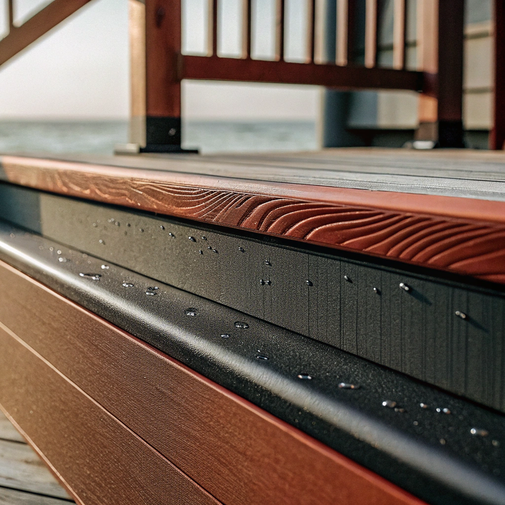 Premium salt-resistant composite decking material with natural wood grain texture, perfect for coastal Gold Coast homes