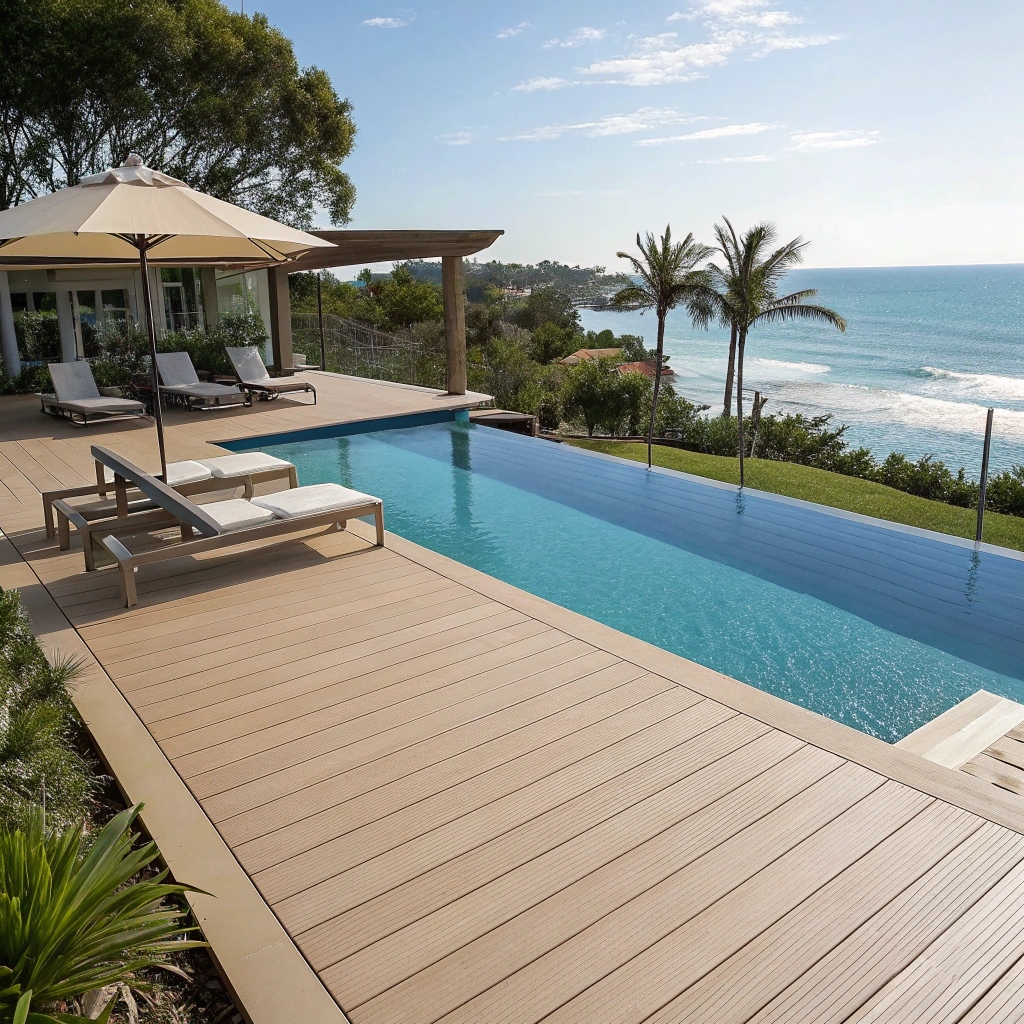 Custom pool deck integration with non-slip surfaces for a luxury home