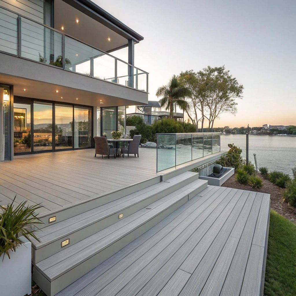 Custom composite deck installation in Redland overlooking water, featuring weather-resistant materials and seamless indoor-outdoor living space