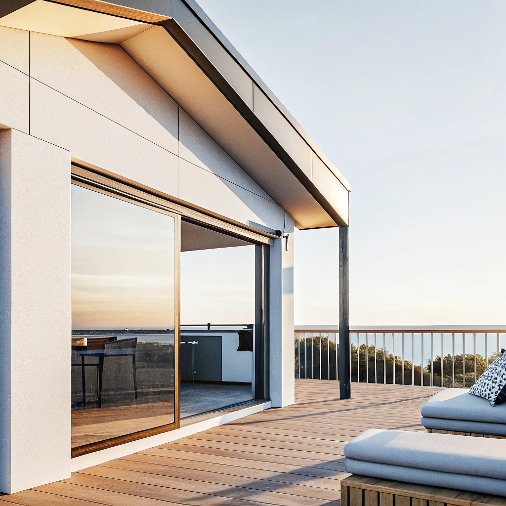 Custom composite deck with ocean views on a luxury Surfers Paradise home, featuring seamless indoor-outdoor living space