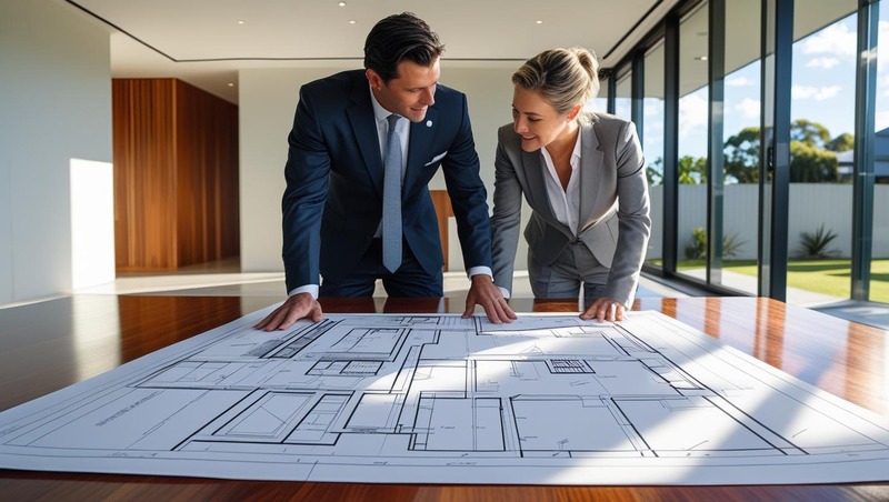 Gold Coast Council consultation with a homeowner and officer reviewing deck plans
