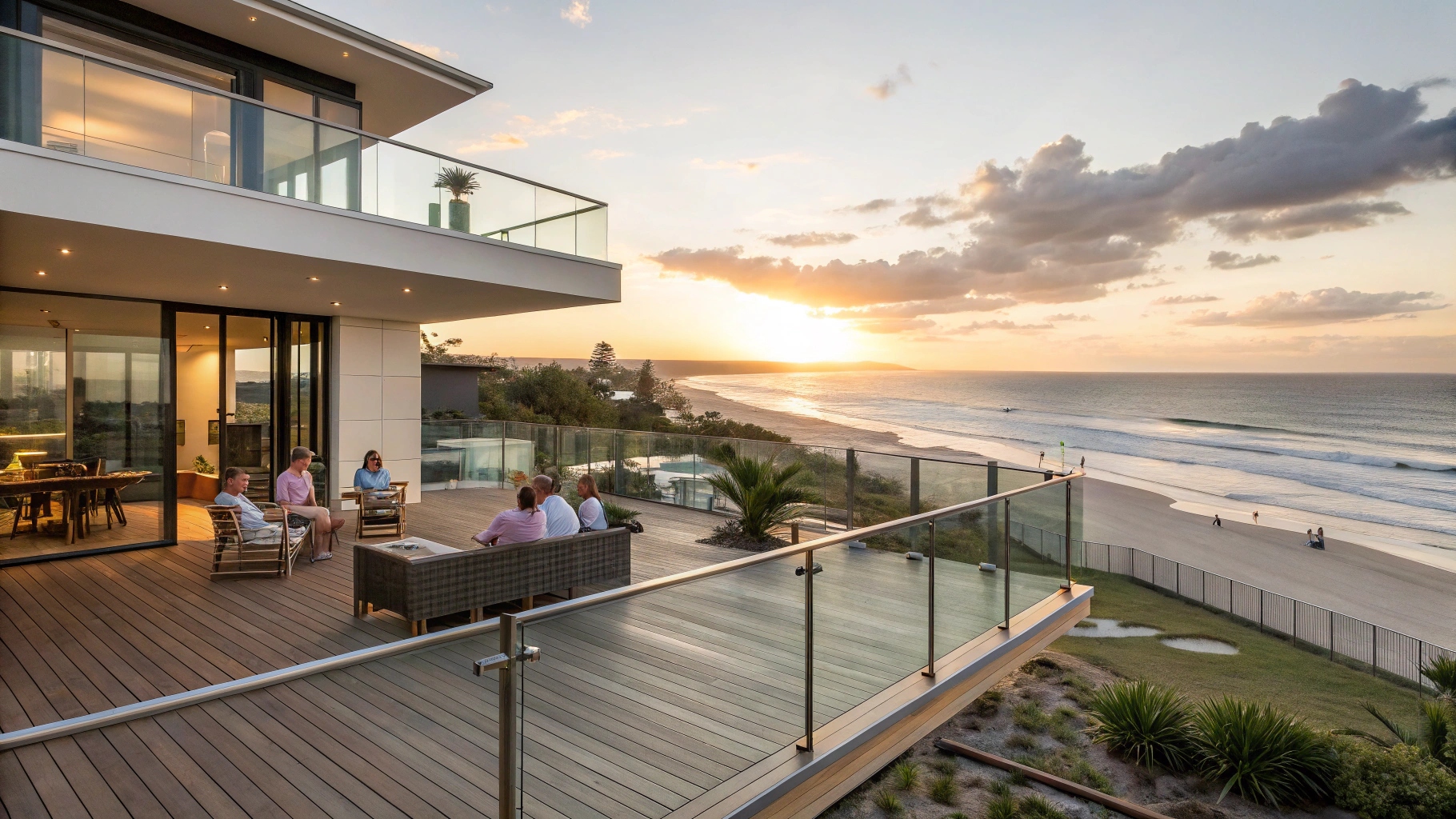 Elevated deck with glass railings and composite decking