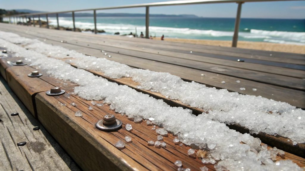 Close-up of timber deck boards showing grain and finish