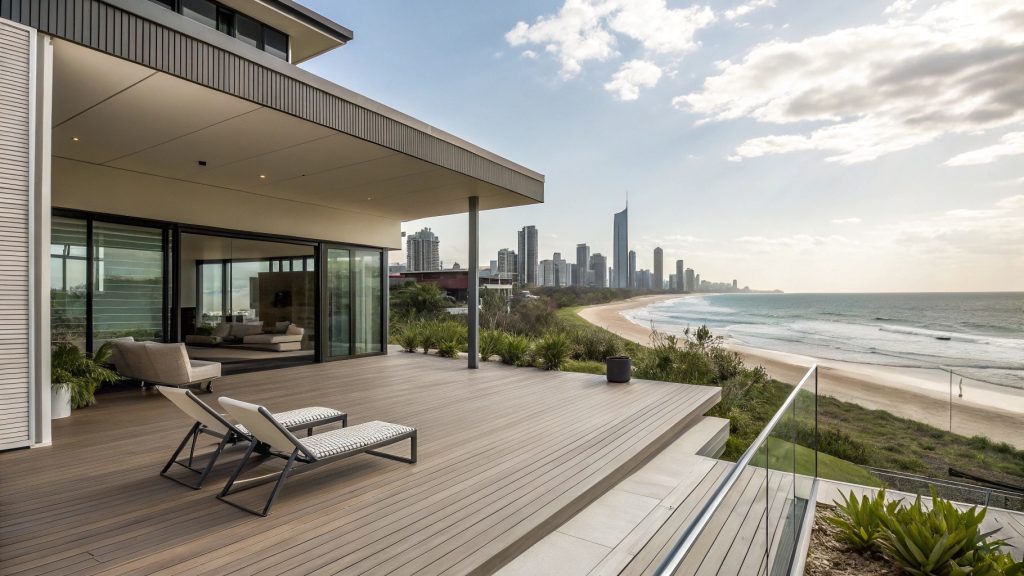 Sleek aluminum and PVC decking showcase, contemporary design