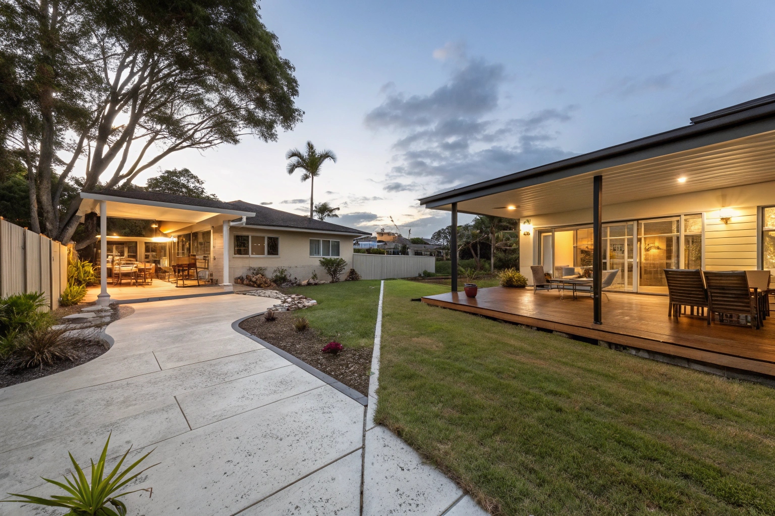 Split screen showing the same Burleigh property before and after