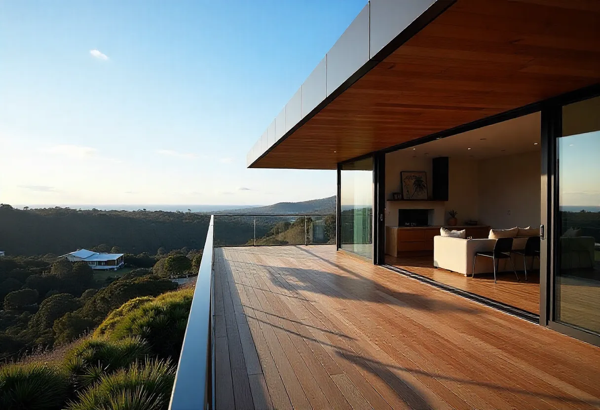 Modern elevated timber deck on a hillside Gold Coast
