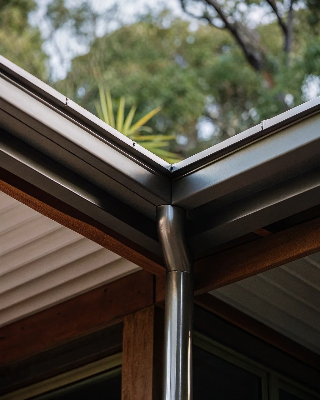 Close up of patio roof flashing and waterproofing
