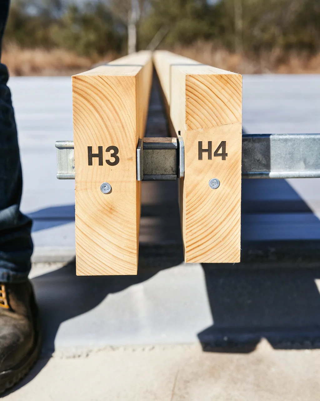 Close up of treated pine timber stamps showing H3 treatment level