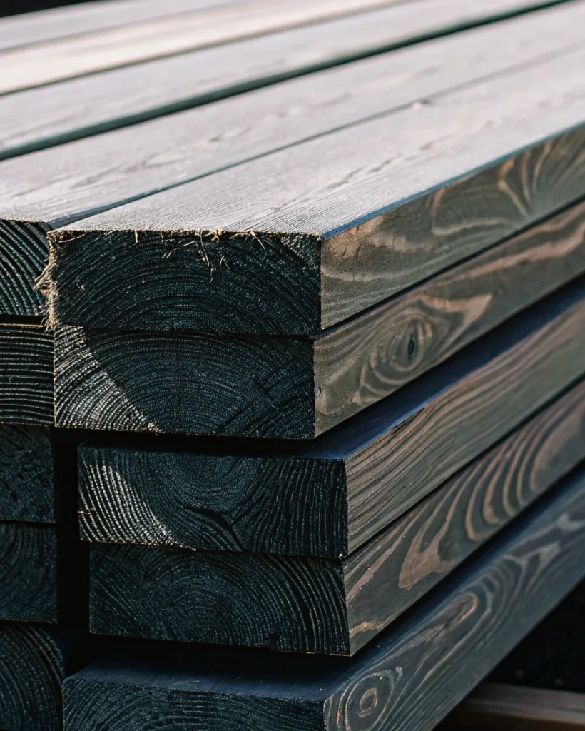 Close up photograph of pressure treated pine decking