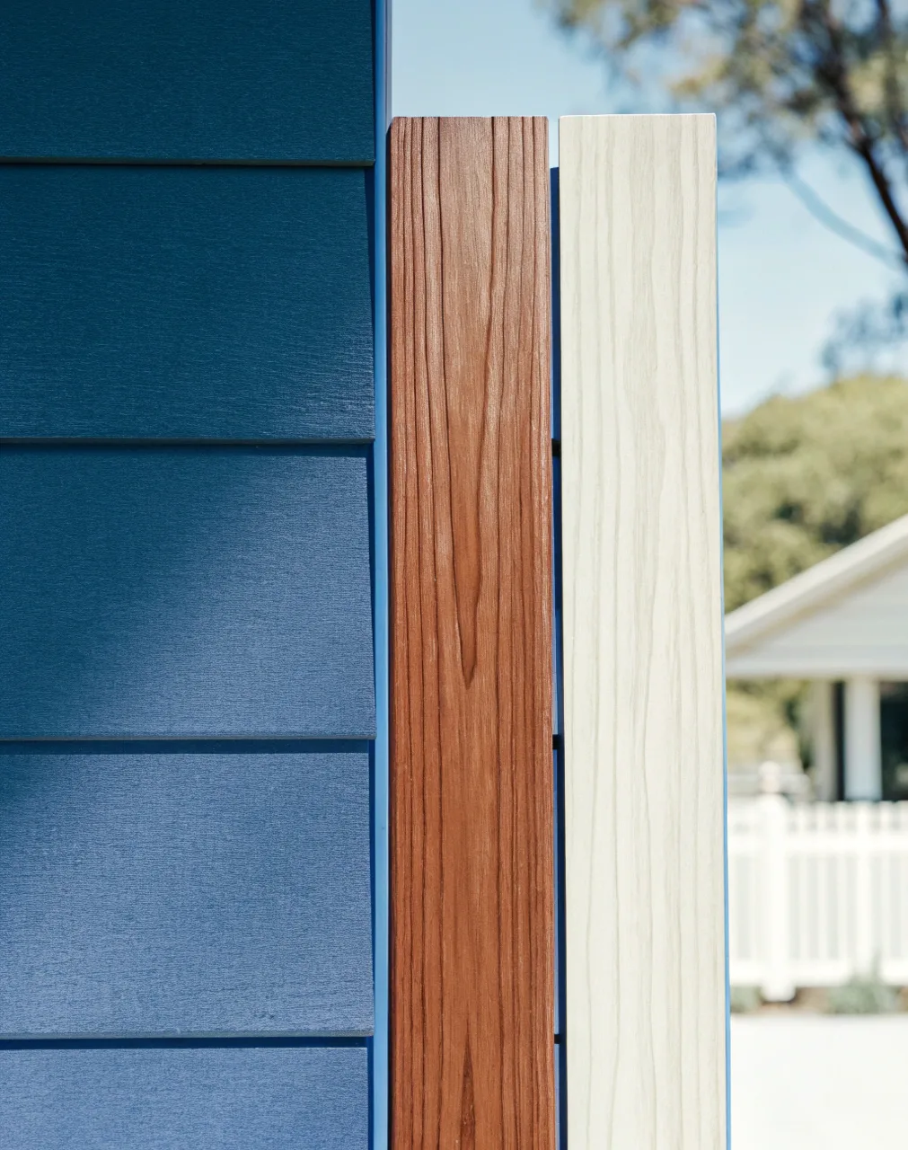 Close-up view of premium hardwood decking boards