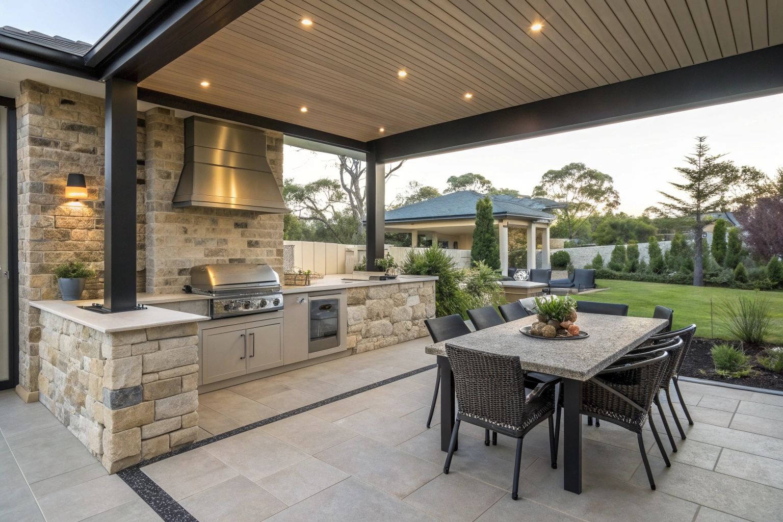 Alfresco outdoor room Gold Coast with integrated kitchen and dining area