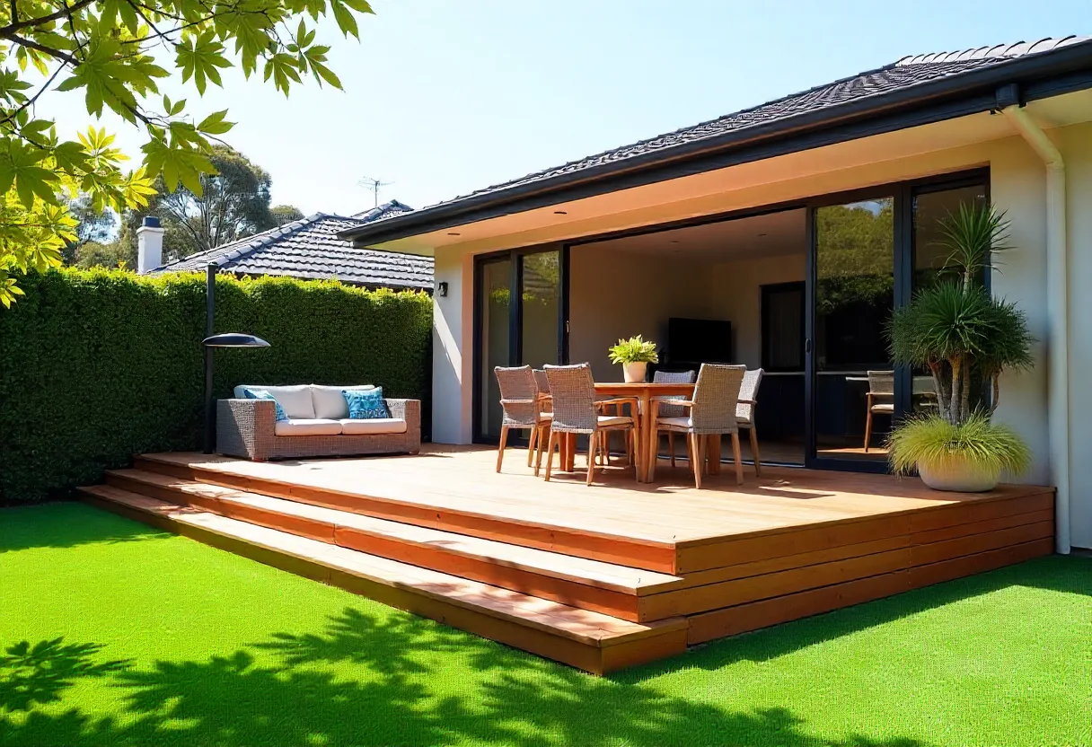 ground-level timber deck in an Australian backyard