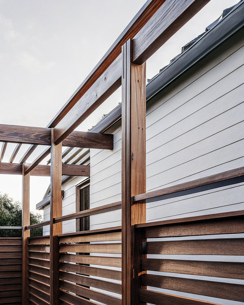 Modern timber deck privacy wall integrated into deck design