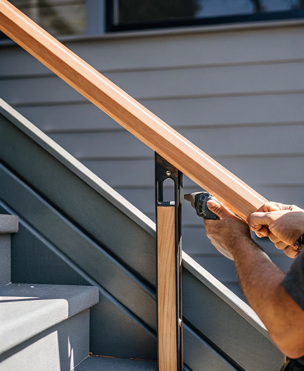 New timber handrail installation connecting seamlessly to an existing deck