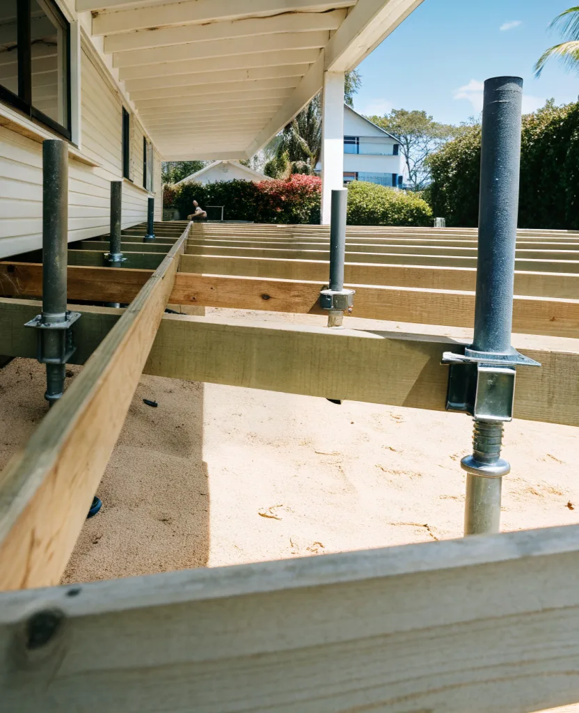 Patio cover structural framework showing engineered supports