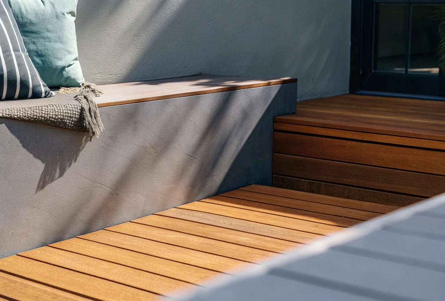 Perfectly level Merbau deck boards showing a straight, even finish