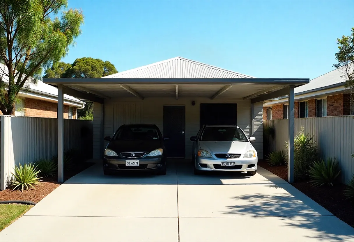 quality double carport and pergola built with two cars parked underneath
