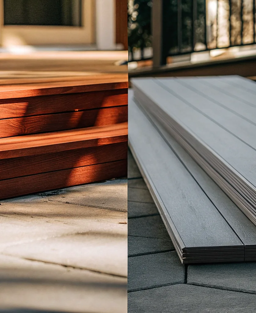 Side-by-side comparison of timber decking and composite decking