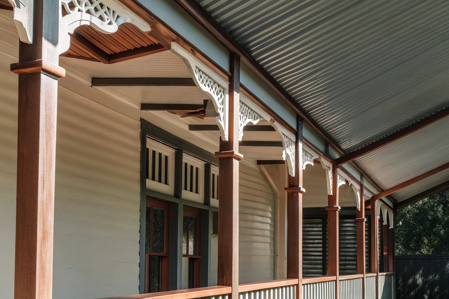 Traditional Queenslander verandah with timber posts