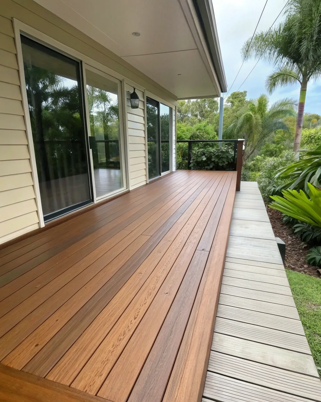 Close-up exterior photograph showing decking material detail on a Broadbeach Waters home
