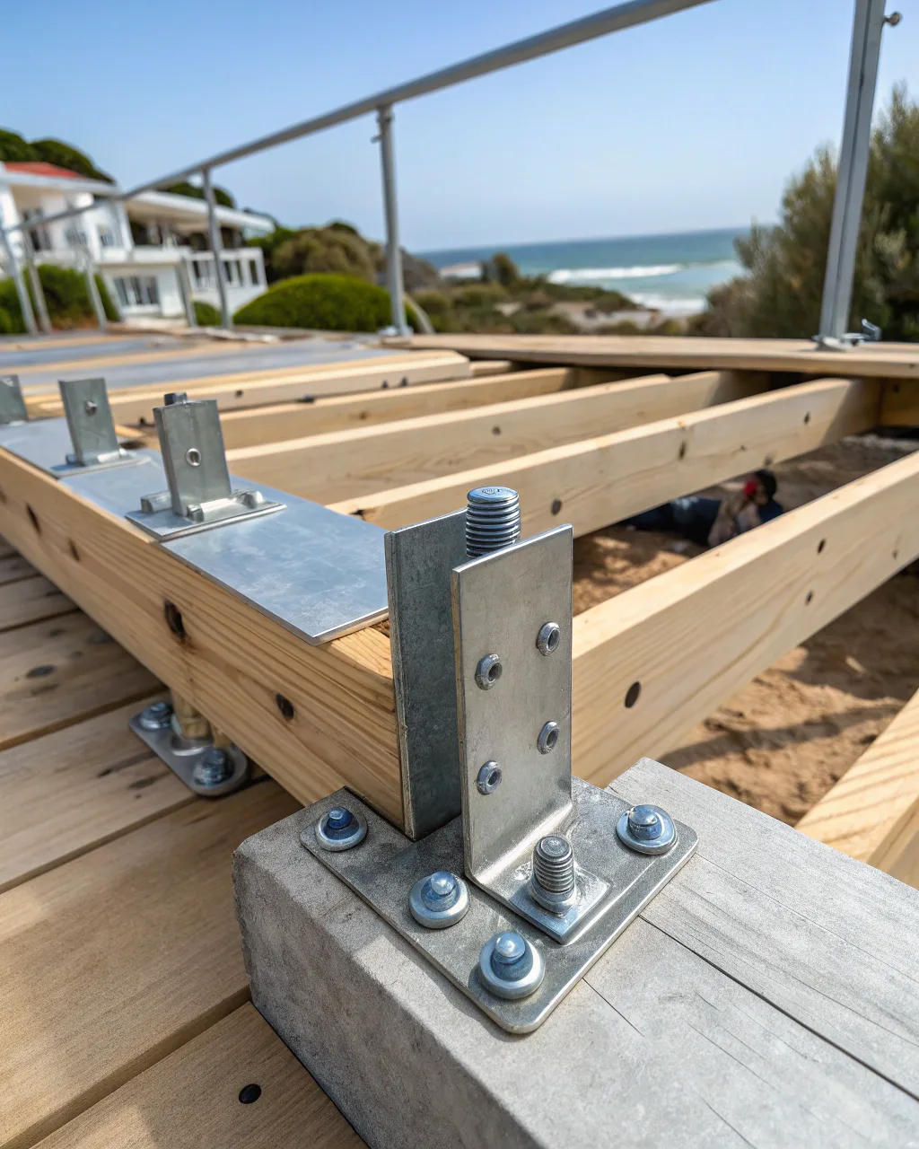 Fixings and fasteners rated for salt exposure on a coastal deck